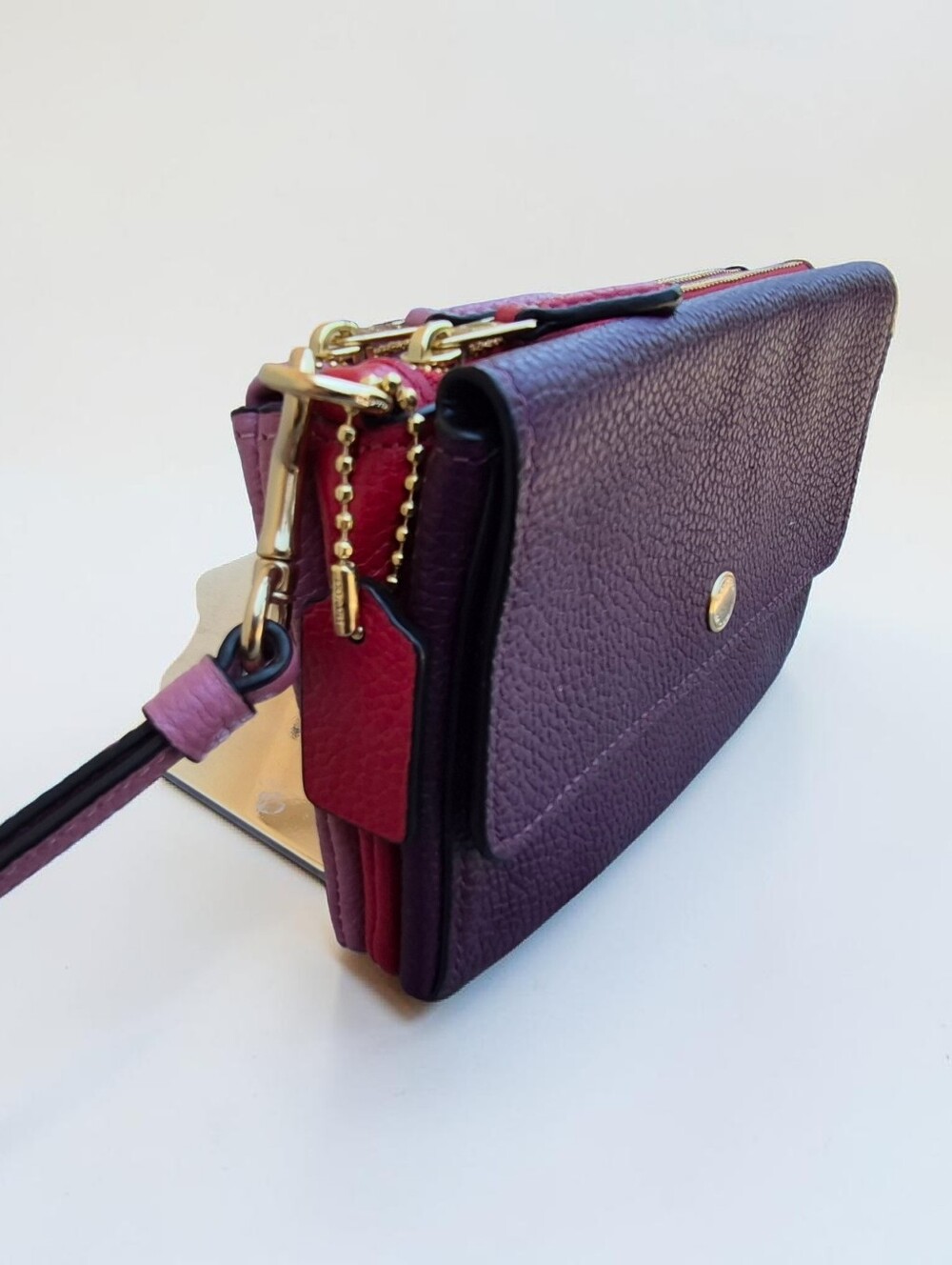 Coach Purple and Pink Leather Wristlet Clutch - Picture 3 of 8